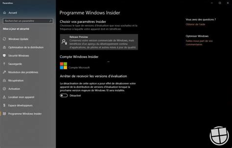 Windows insider développement actif vs sauter en avant